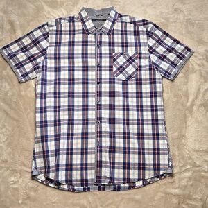 7‎ Diamonds 4 Way Stretch Shirt Mens L Plaid Short Sleeve Button Up Performance